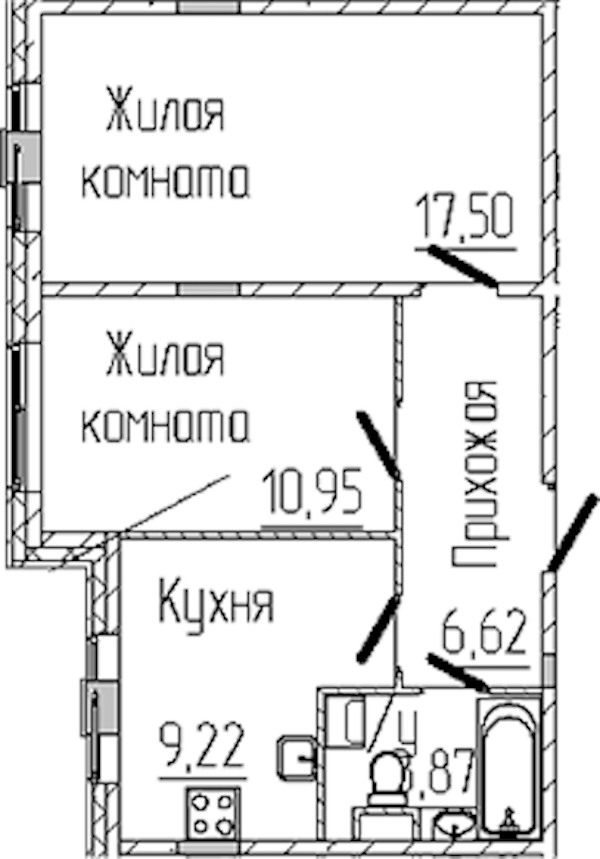 2-комнатная квартира 48.16 м², 1/6 эт., ЖК «SERTOLOVO PARK»